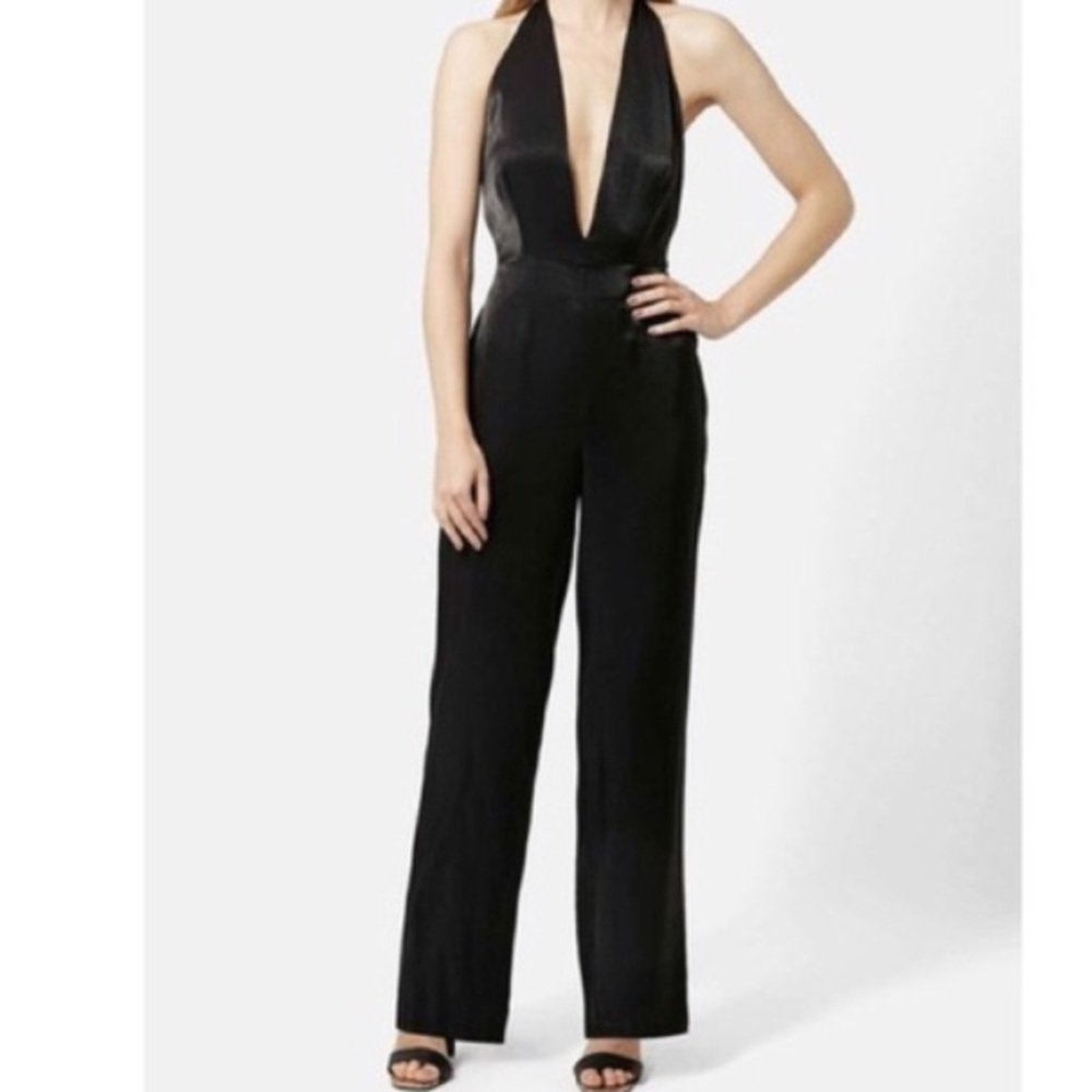 Topshop Satin Plunge Neck Halter Jumpsuit